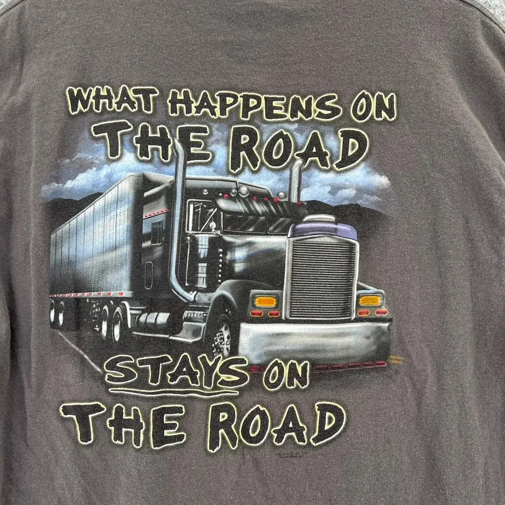 VTG Y2k Delta Magnum Weight Trucker Shirt Men XL Black What Happens On The Road